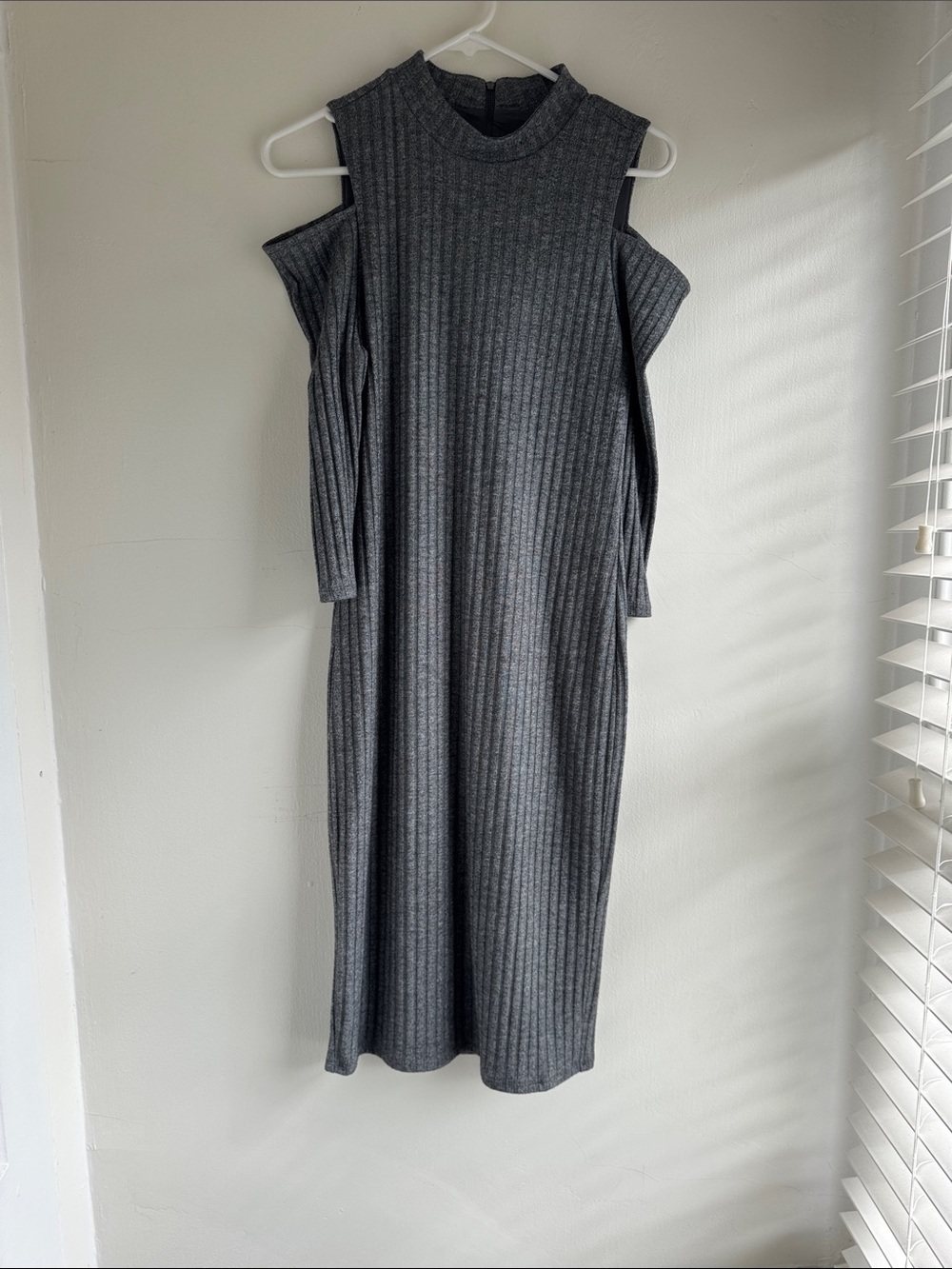 Ribbed Cold-Shoulder Midi Dress in Charcoal Gray